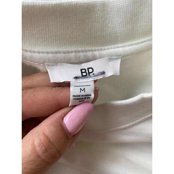 BP Bnwot Women Crewneck Cropped White Sz Medium Sweatshirt Organic Cotton - Picture 6 of 7